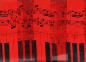 KEYBOARD AND NOTES SCARF  RED