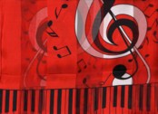 CLEF NOTE AND KEYBOARD  SCARF  RED